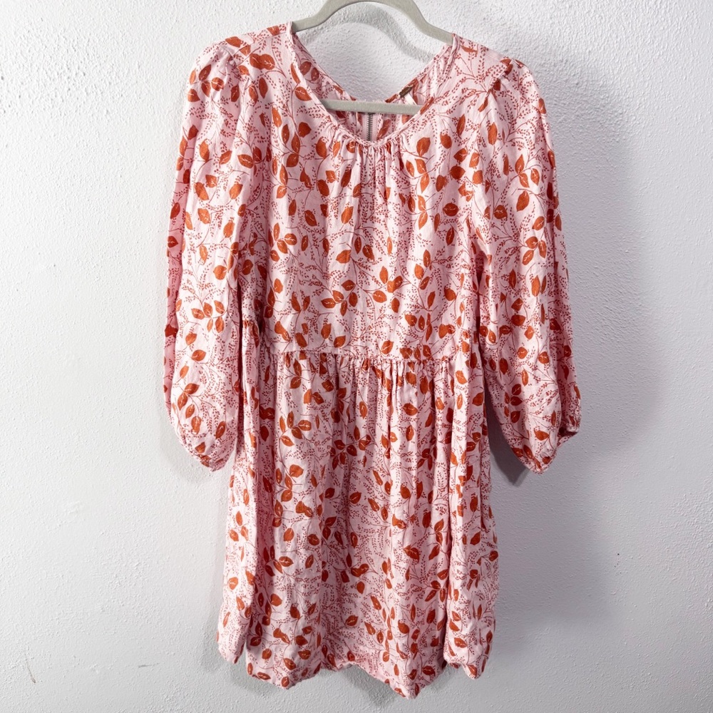 Free People paper mini hearts Red & Pink Casual Sundress w 3/4 Bishop Sleeves l